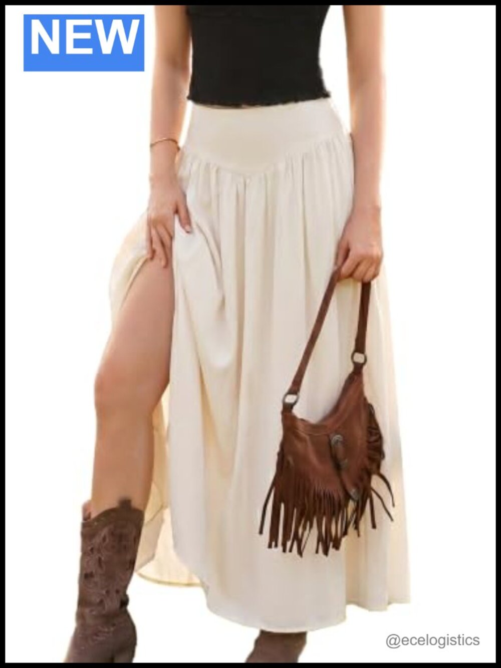 Women's Pleated Flowy Long Maxi Skirt High Waist with Pockets